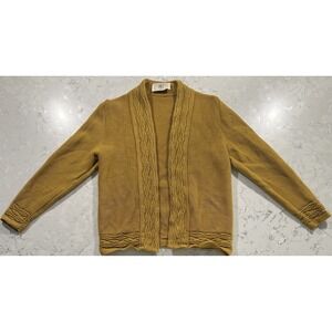 VTG 70s Ades of California Cardigan Sweater Womens Small Yellow Open Front Wool